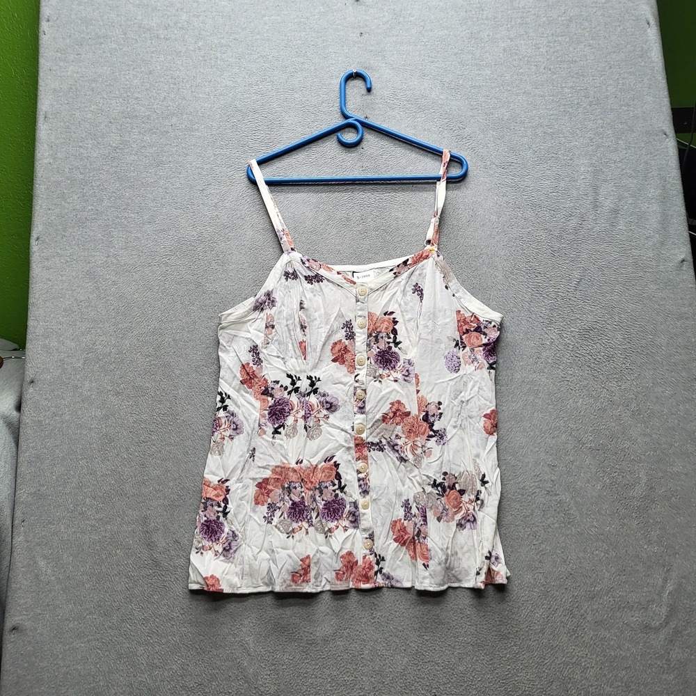Torrid Women Blouse 3 White Floral Button Scoop Neck Front Sleeveless